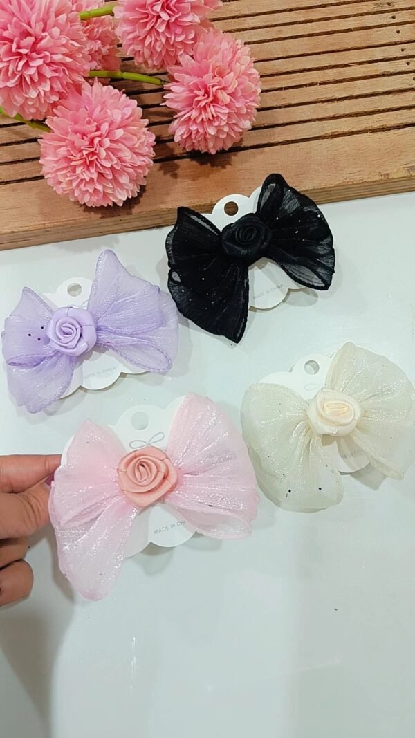 rose organza bow clips